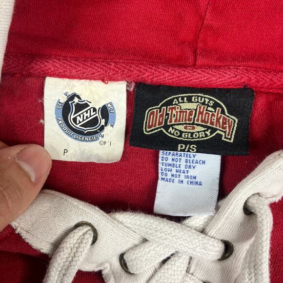 Old Time Hockey Hoodie Mens Size S Red Minnesota Wild NHL Pullover Lace Koivu 9 - Picture 5 of 9